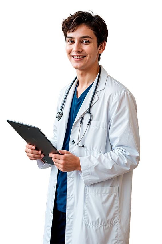 Chico médico feliz